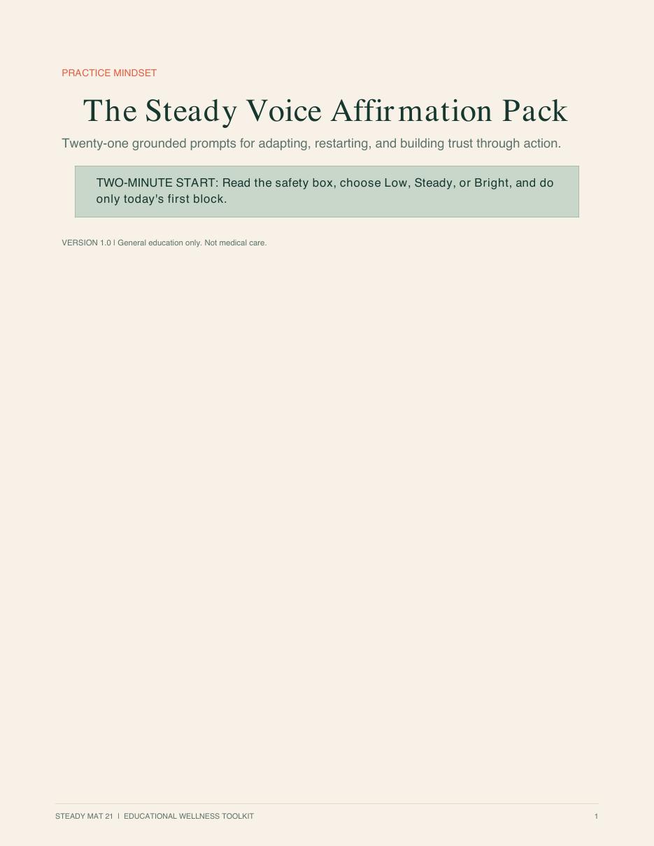 Cover of the Steady Voice Affirmation Pack
